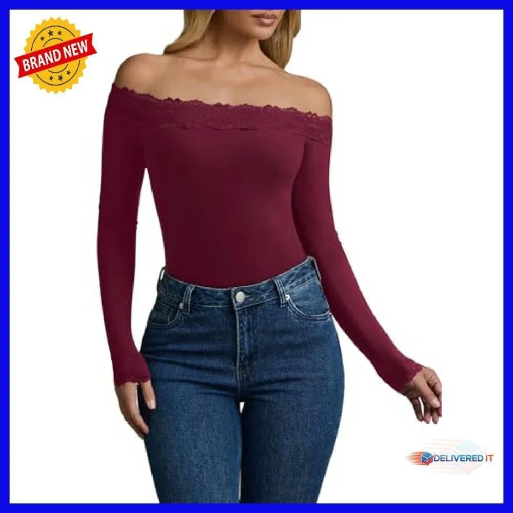Off Shoulder Long Sleeve Lace Bodysuit Sexy Going Out Top